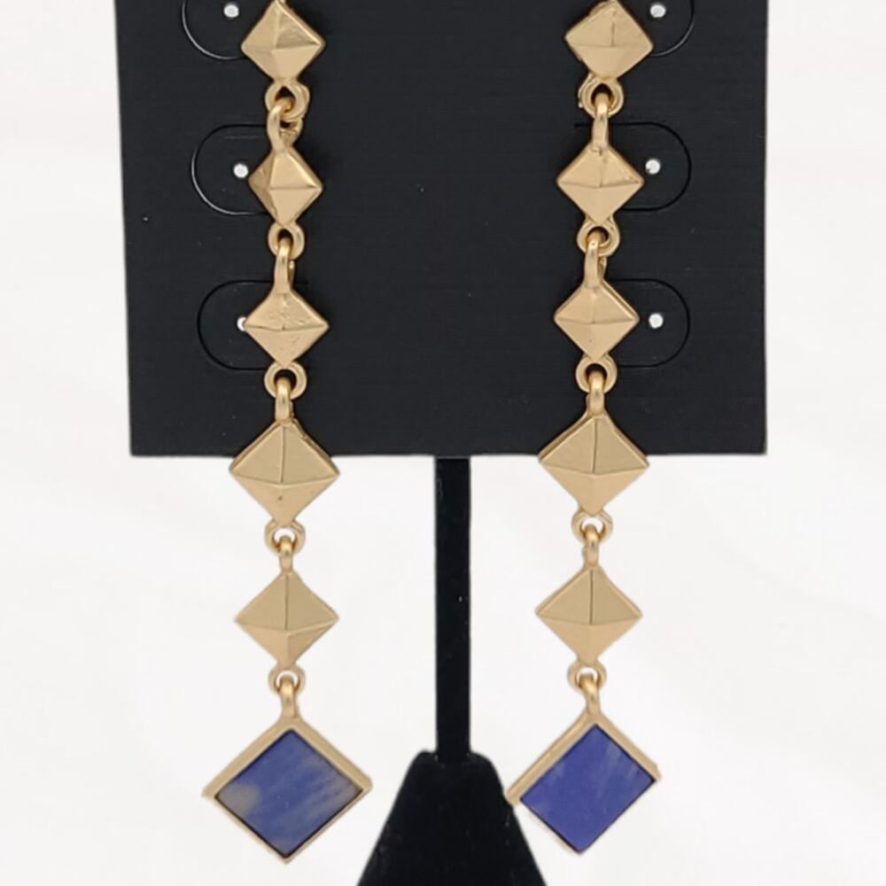 JARDIN Gold Blue Sodalite Stone Dangle Drop Post Earrings ~ NEW